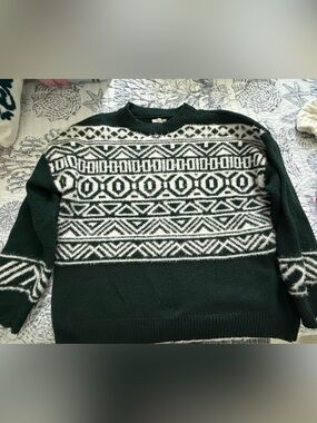 Maurices Dark Green and White Fair Isle Crewneck Sweater